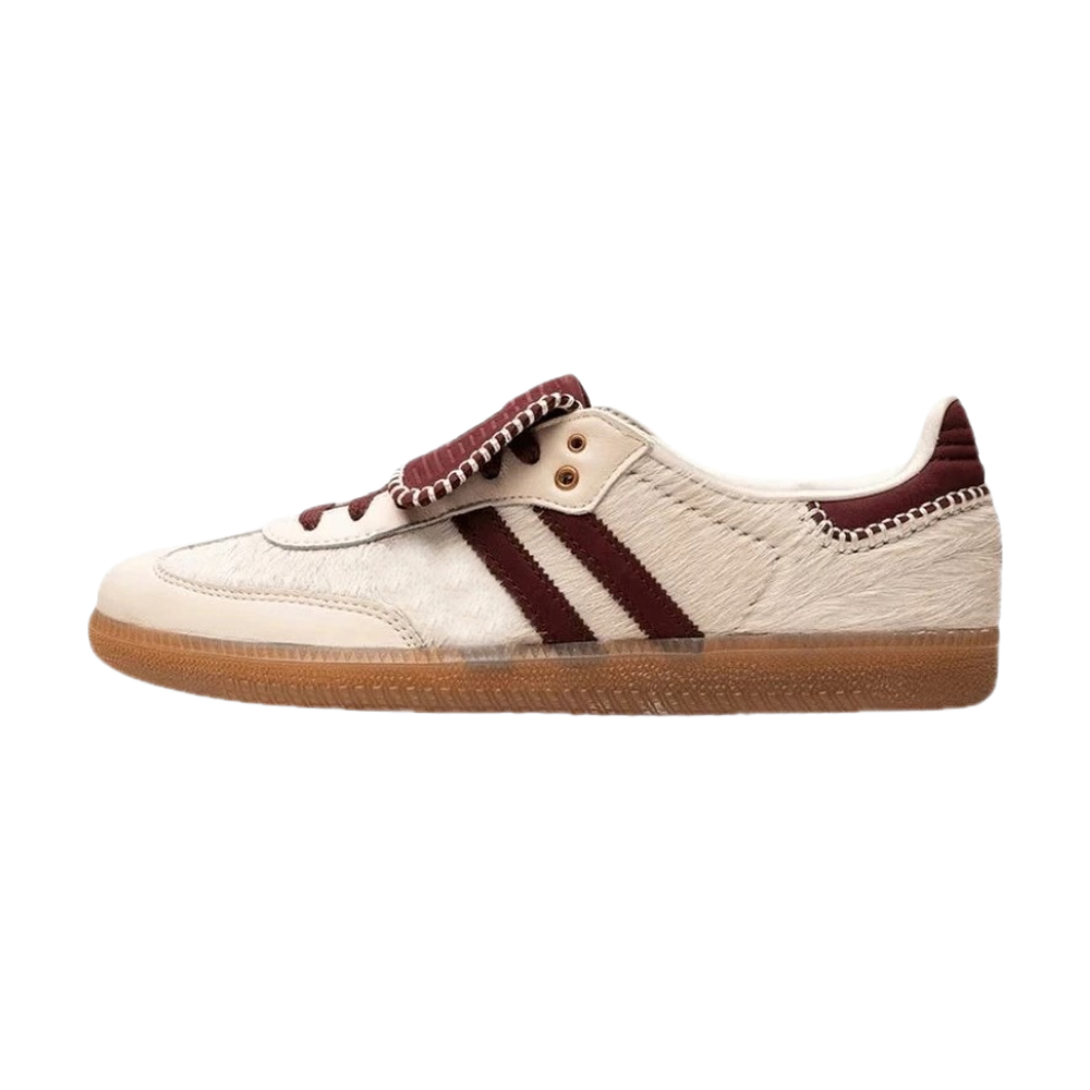 Cream heritage trainers with burgundy details