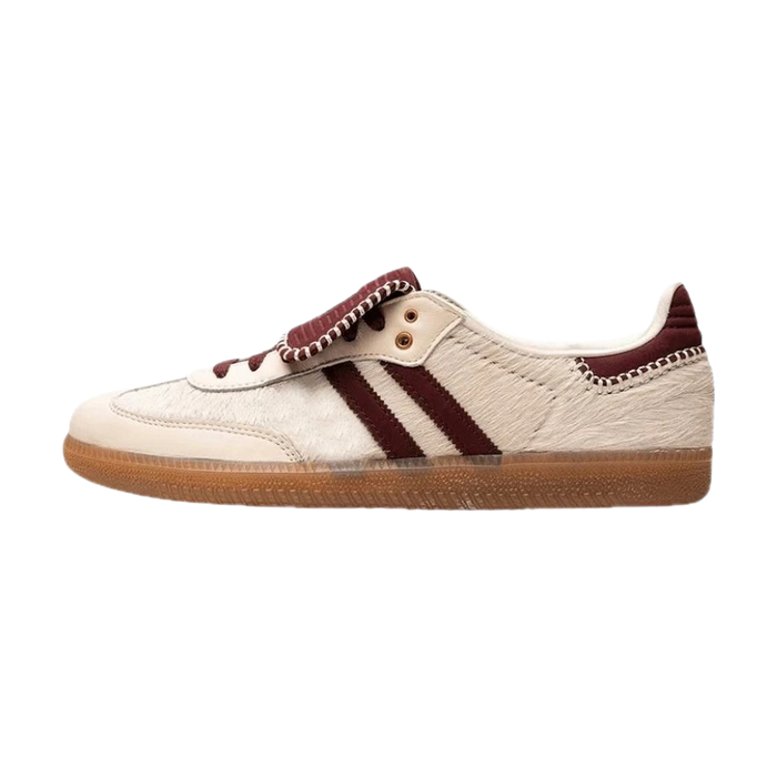 Cream heritage trainers with burgundy details