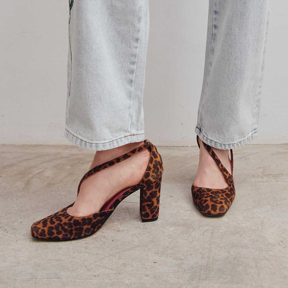 Lola Leopard Cross-Strap Heels