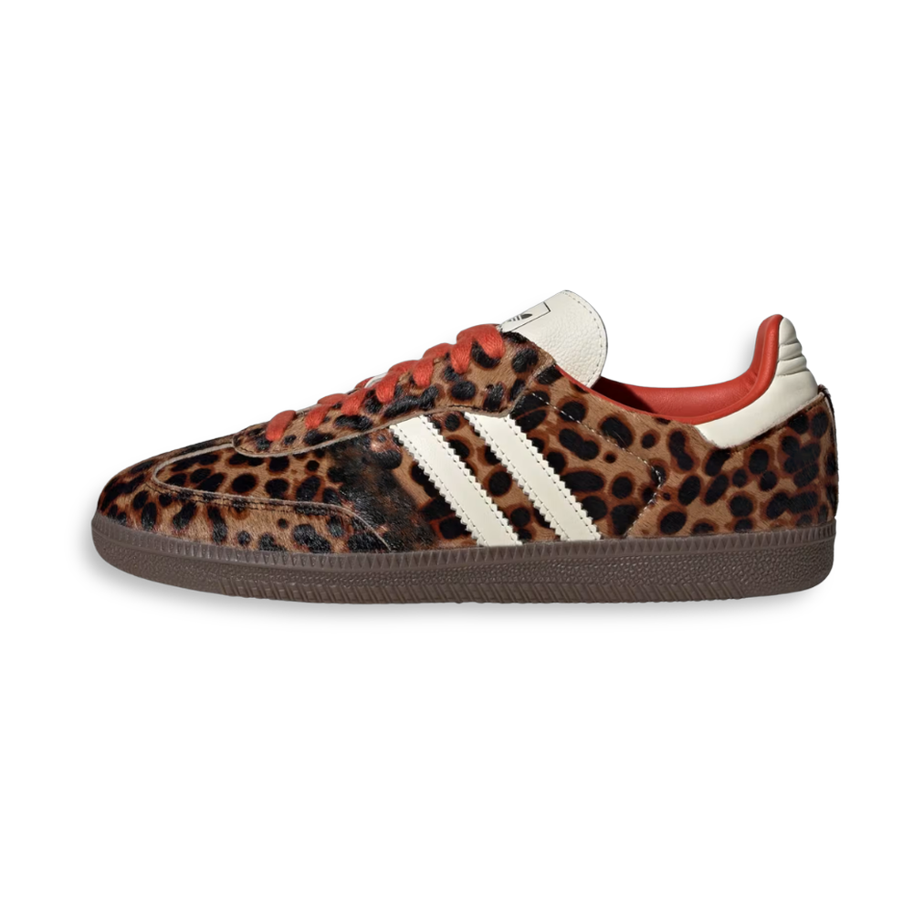 Dark leopard trainers with red laces